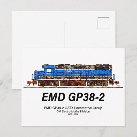 EMD GP38-2 Diesel Locomotive GATX blauw en wit Briefkaart (Voorkant / Achterkant)
