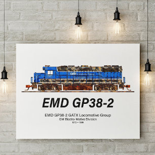 EMD GP38-2 Diesel Locomotive GATX blauw en wit Foto Afdruk
