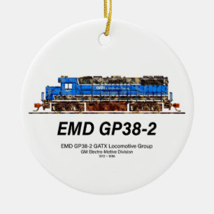 EMD GP38-2 Diesel Locomotive GATX blauw en wit Keramisch Ornament
