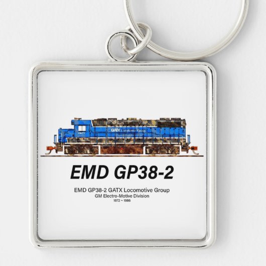 EMD GP38-2 Diesel Locomotive GATX blauw en wit Sleutelhanger (Voorkant)