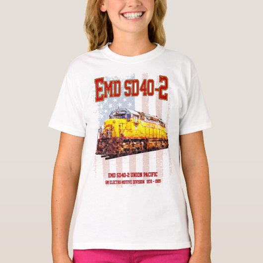 EMD SD40-2 Diesel Locomotive Amerikaanse vlag T-shirt (Voorkant)