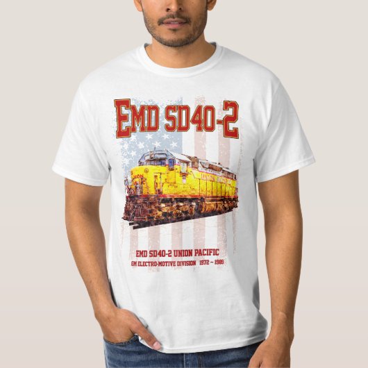  EMD SD40-2 Diesel Locomotive Amerikaanse vlag T-shirt (Voorkant)
