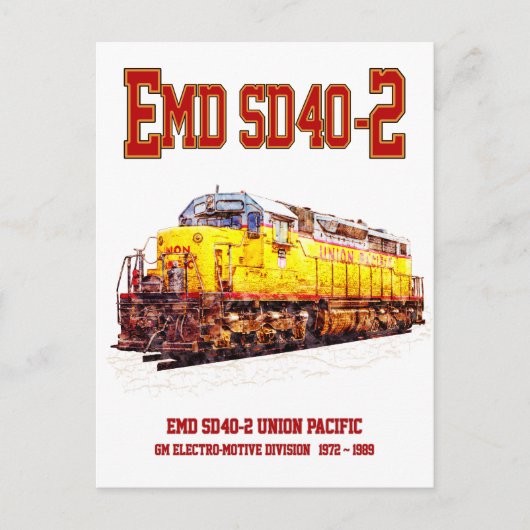  EMD SD40-2 Diesel Locomotive. Briefkaart (Voorkant)