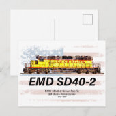 EMD SD40-2 Diesellocomotief. Amerikaanse vlag Briefkaart (Voorkant / Achterkant)