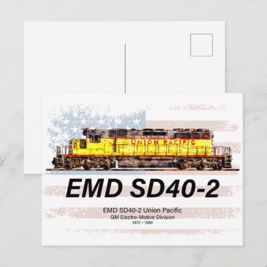 EMD SD40-2 Diesellocomotief. Amerikaanse vlag Briefkaart (Voorkant / Achterkant)