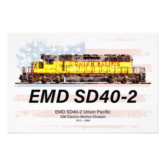 EMD SD40-2 Diesellocomotief. Amerikaanse vlag Foto Afdruk (Voorkant)