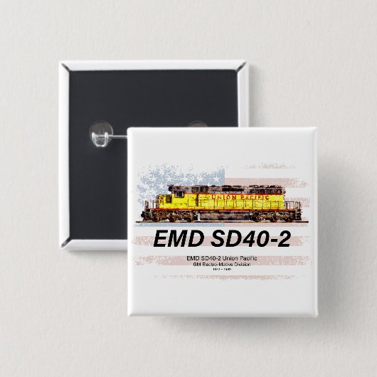 EMD SD40-2 Diesellocomotief. Amerikaanse vlag Vierkante Button 5,1 Cm (Voorkant /achterkant)