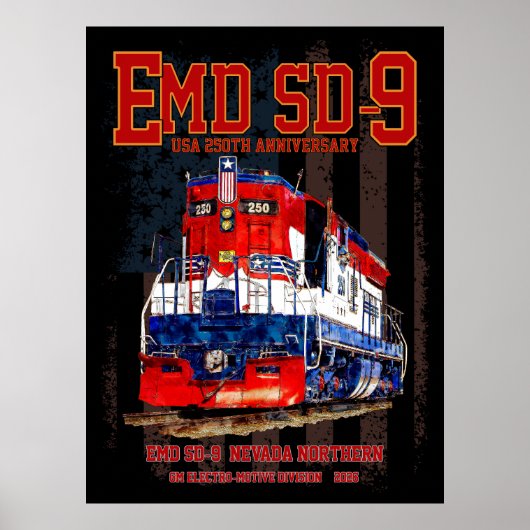 EMD SD-9 Locomotive USA 250th Anniversary Livery Poster (Voorkant)