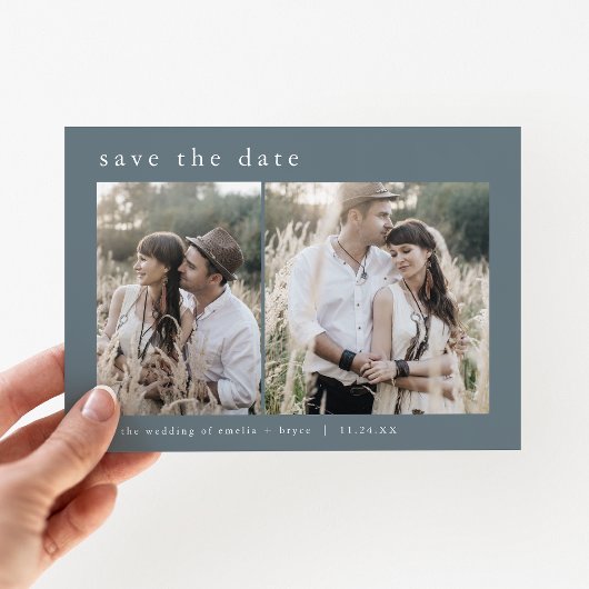 EMELIA 2 Foto Eenvoudige Boho Navy Donkerblauw Huw Save The Date
