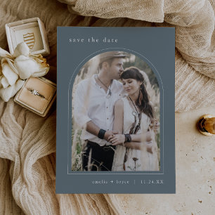 EMELIA Arch Foto Eenvoudige Boho Donkerblauwe brui Save The Date