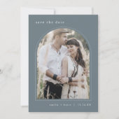EMELIA Arch Foto Eenvoudige Boho Donkerblauwe brui Save The Date (Voorkant)