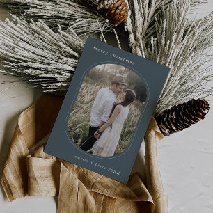 EMELIA Blauw Eenvoudige Moderne Familiefoto Kerstm Feestdagenkaart