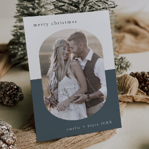 EMELIA Blauw Ovaal Creatieve Familie Foto Kerstmis Feestdagenkaart