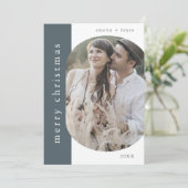 EMELIA Blauwe Kerstgroet Foto Vrolijk Kerstfeest Feestdagenkaart (Staand voorkant)