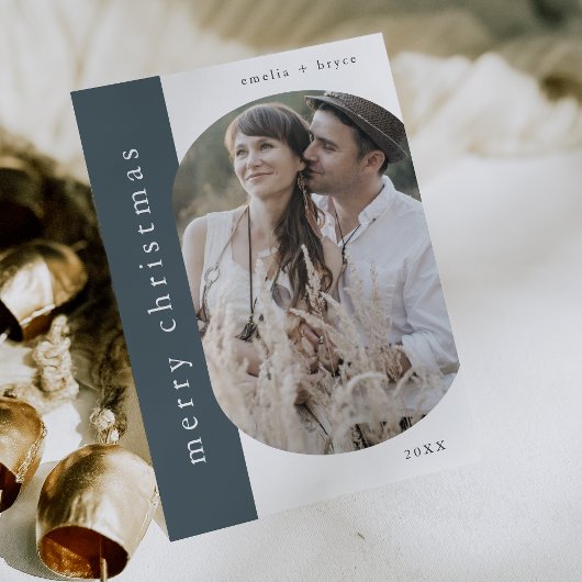 EMELIA Blauwe Kerstgroet Foto Vrolijk Kerstfeest Feestdagenkaart