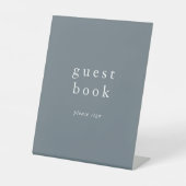 EMELIA Blue Minimalist Wedding Guest Book Sign Reclamebord Met Voetstuk (Voorkant)