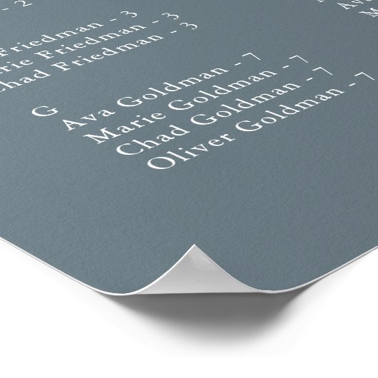 EMELIA Blue Rustic Wedding Seating Chart Sjabloon Poster (Hoek)