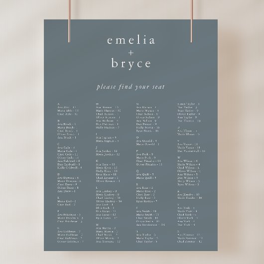 EMELIA Blue Rustic Wedding Seating Chart Sjabloon Poster