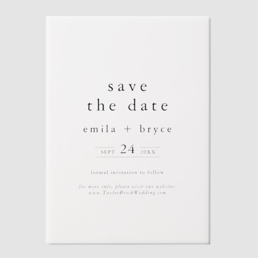 EMELIA Boho Chic Minimalistische bruiloft Save the Vellum Uitnodigingen (Voorkant)