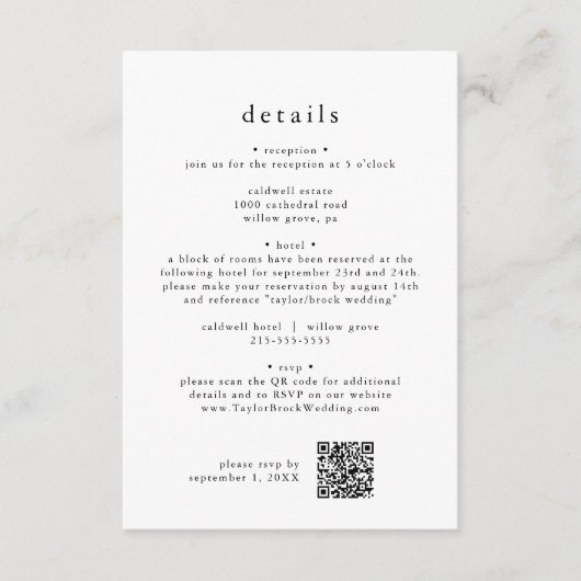 EMELIA Boho Chic Minimalistische Unieke Trouwdetai Informatiekaartje (Voorkant)