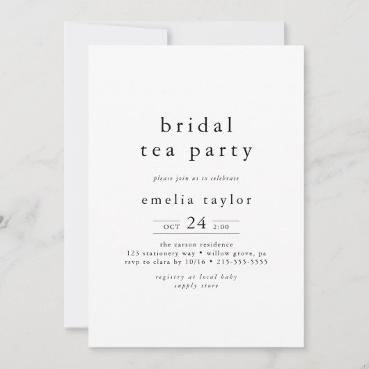 EMELIA Boho Minimalist Tea Party Vrijgezellenfeest Kaart (Voorkant)