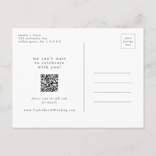 EMELIA Boho Navy Blue Simple Wedding Save the Date Uitnodiging Briefkaart (Achterkant)