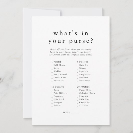 EMELIA Boho Simple What's In Your Purse Spelkaart Kaart (Voorkant)