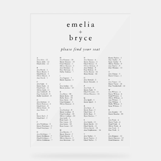 EMELIA Boho Unieke Acryl Trouwstoel Grafiek Acryl Bord (Voorkant)