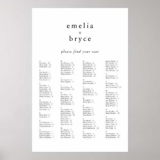 EMELIA Boho Unieke Trouwzaalstoelindeling Sjabloon Poster (Voorkant)