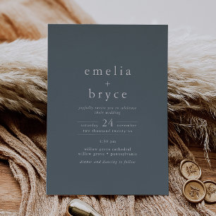 EMELIA Donkerblauw Zilveren Folie Eenvoudige Boho  Uitnodiging