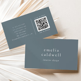 EMELIA Dusty Blue Minimalist Boho Minimal QR Code Visitekaartje