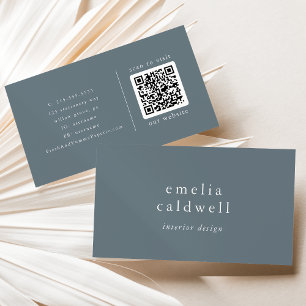EMELIA Dusty Blue Minimalist Boho Minimal QR Code Visitekaartje