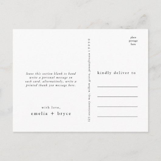 EMELIA Eenvoudige Moderne Boho Unieke bruiloft Dan Briefkaart (Achterkant)