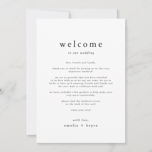 EMELIA Eenvoudige Wedding Weekend Reisschema Sjabl Kaart (Voorkant)