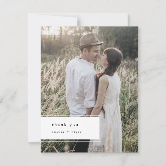 EMELIA Flat Minimalist Unieke Rustieke Fotobruilof Bedankkaart (Voorkant)