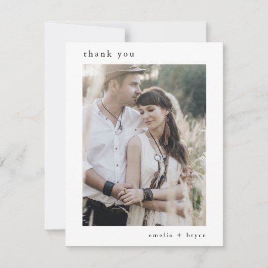 EMELIA Flat Unieke Rustieke Neutrale Fotobruiloft Bedankkaart (Voorkant)