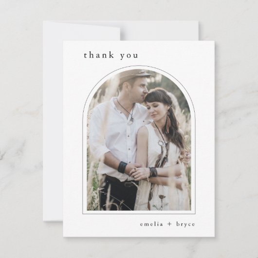 EMELIA Flat White Black Arch Eenvoudige Fotobruilo Bedankkaart (Voorkant)