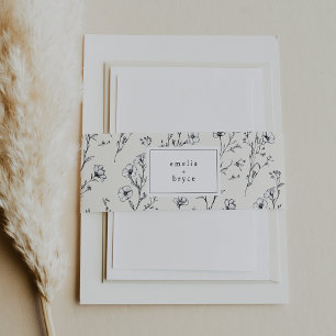 EMELIA Floral Cream Chinoiserie Wildflower Wedding Uitnodigingen Wikkel