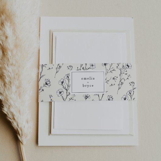 EMELIA Floral Cream Chinoiserie Wildflower Wedding Uitnodigingen Wikkel