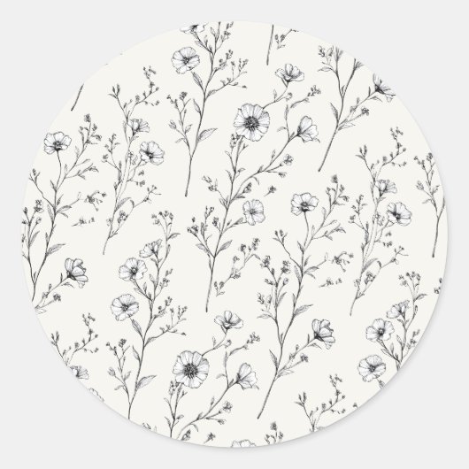 EMELIA Floral Cream Wildflower Botanische bruiloft Ronde Sticker (Voorkant)