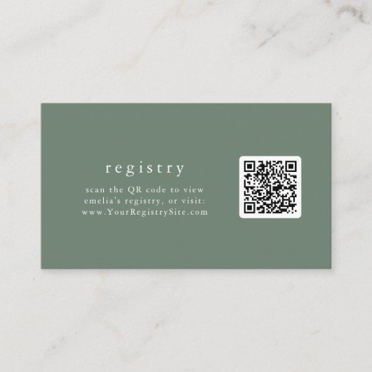 EMELIA Forest Sage Green QR Code Gift Registry Informatiekaartje (Voorkant)