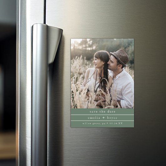 EMELIA Foto Boho Sage Green Wedding Save the Date Magnetische Uitnodiging