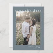 EMELIA foto  donkerblauw minimalistische bruiloft Save The Date (Voorkant)