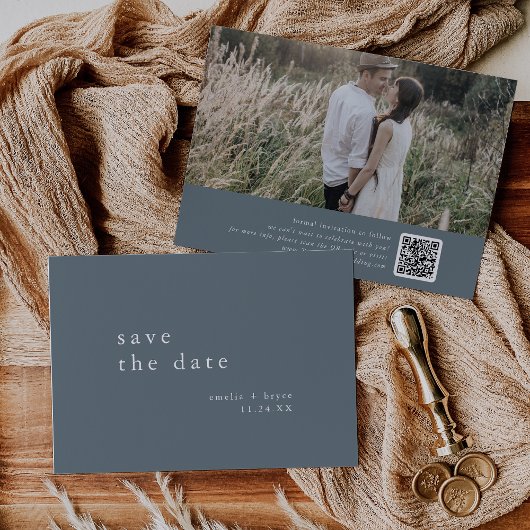 EMELIA foto  donkerblauw minimalistische bruiloft Save The Date