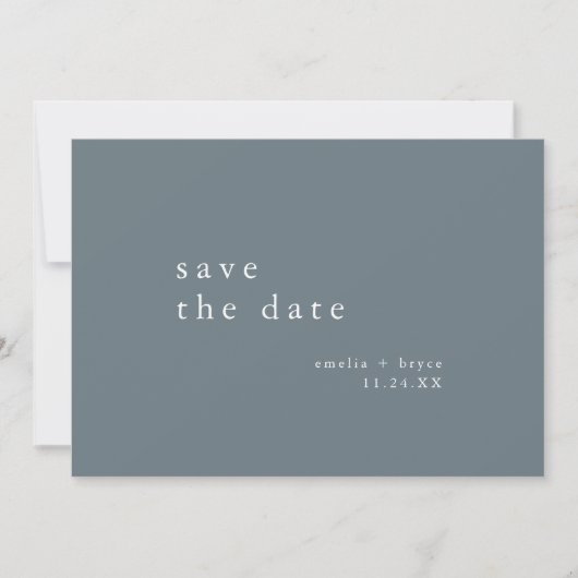 EMELIA foto  donkerblauw minimalistische bruiloft Save The Date (Voorkant)