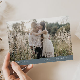 EMELIA Foto Minimal Dusty Blue Rustic Wedding Save The Date