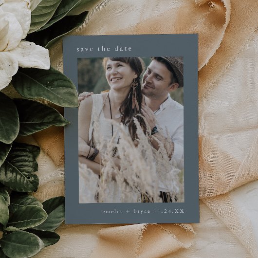 EMELIA Foto Winter Minimalist Dusty Blue Wedding Save The Date