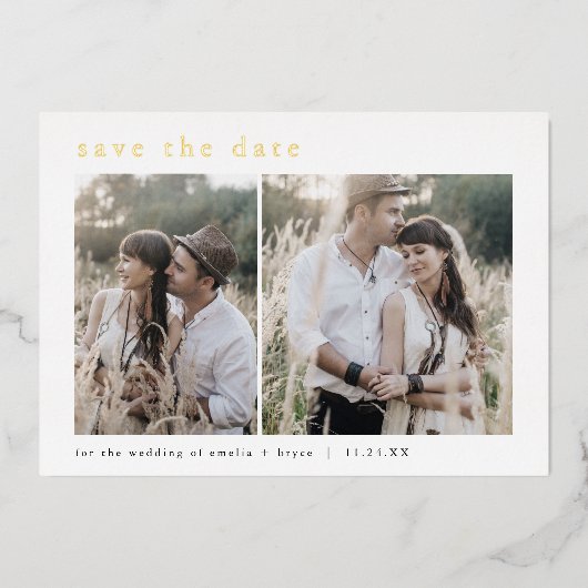 EMELIA Gold Foil Rustic Boho Wedding Save the Date Folie Uitnodiging (Voorkant)