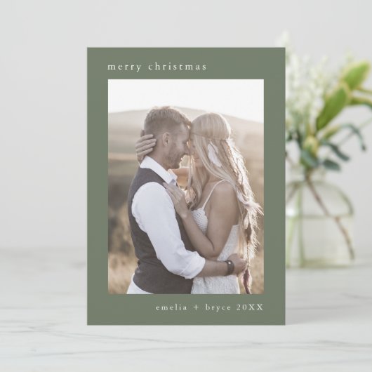 EMELIA Green Bohemian Xmas Familiefoto Kerstmis Feestdagenkaart (Staand voorkant)