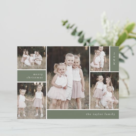 EMELIA Green Schattige Modern Multi Photo Christma Feestdagenkaart (Staand voorkant)